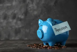 Piggy bank with word PENSION